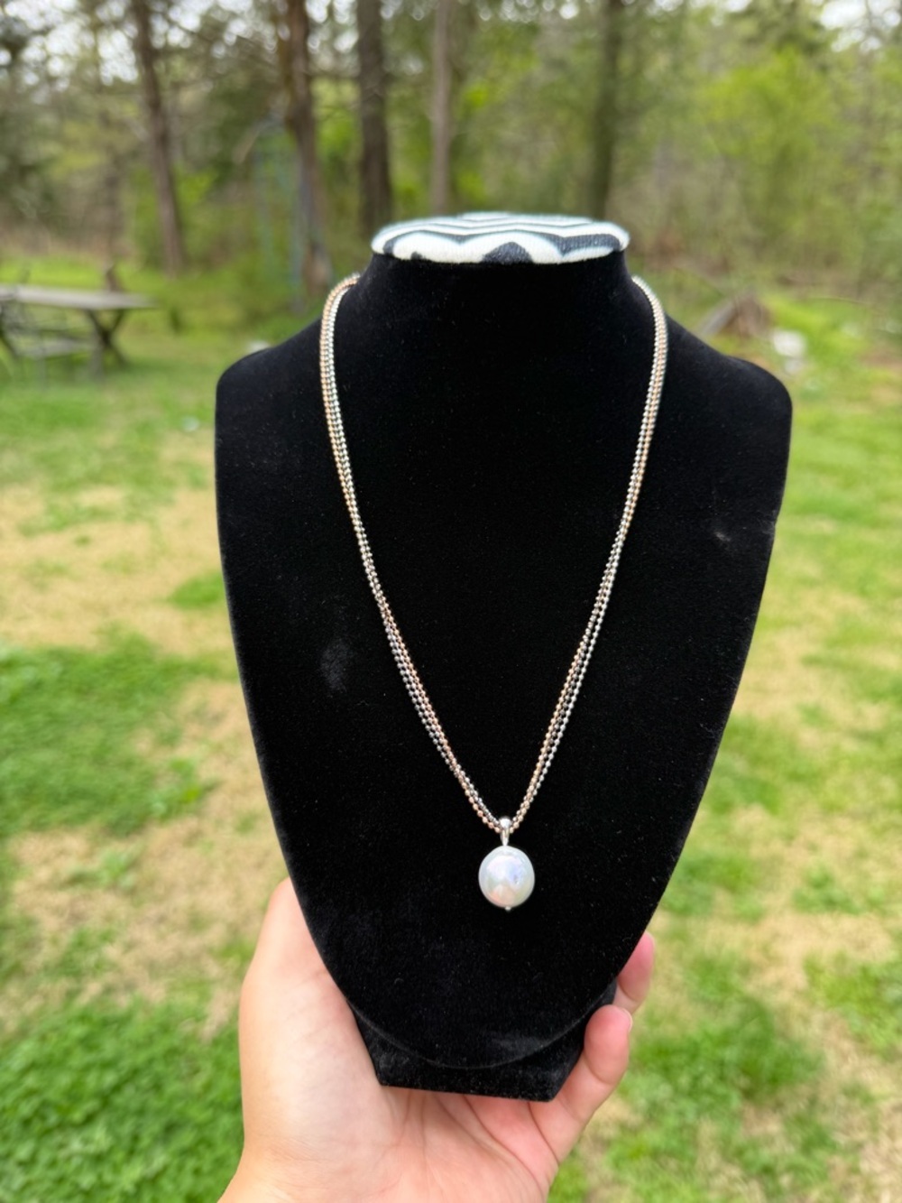 925 Sterling Silver 3 Chain Necklace With Silvet Honora Pear Pendant - Picture 1 of 4
